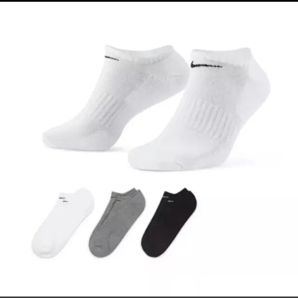 Nike Socks XL Dri FIT No Show 3 Pair Gray White Black SX7673 964 New W Tags